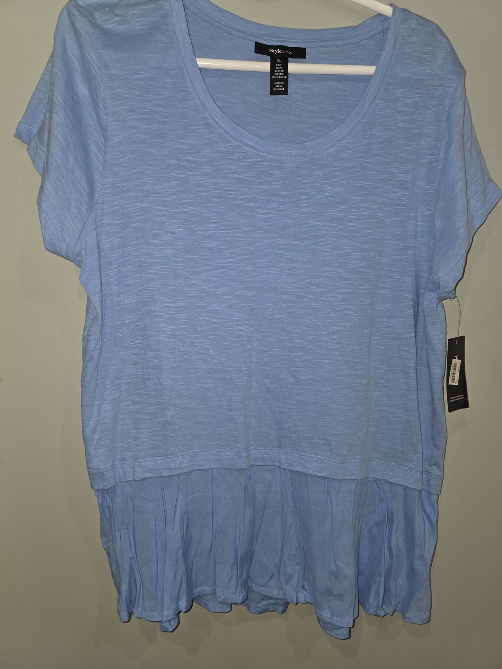 Style & Co. Pale Blue Short-Sleeve Layered Hem Tee